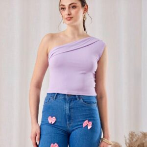 Overlay Detail One Shoulder Short Top