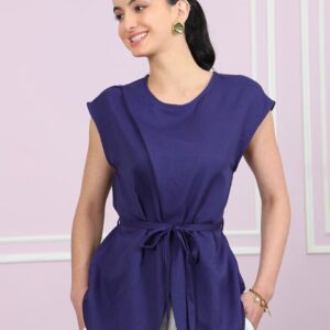 Extended Sleeve Overlay Detail Tunic with Tie-Up Belt Top