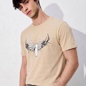 Tribal Spider Graphic Oversized Beige T-Shirt for Men