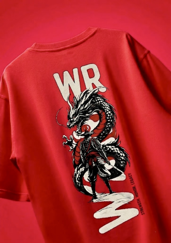 Dragon Ronin Fire Red Oversized Boxy Fit T-shirt for Stylish Comfort