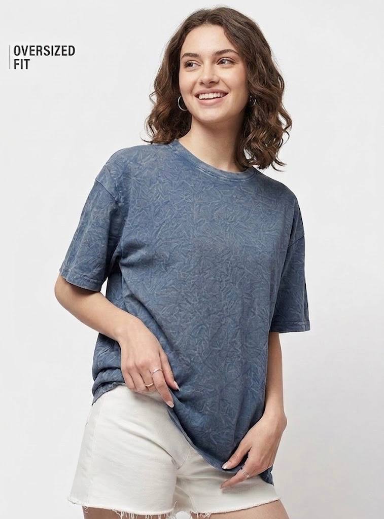 Women’s Oversized Acid Wash T-Shirt – Blue Minimal Relaxed Fit