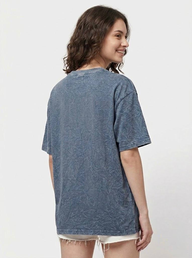 Women’s Oversized Acid Wash T-Shirt – Blue Minimal Relaxed Fit - Image 2