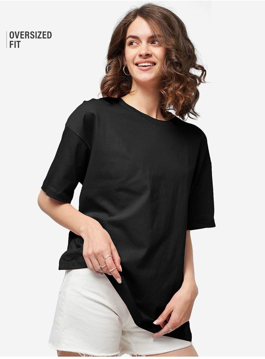 Women’s Oversized Black T-Shirt – Minimal Solid