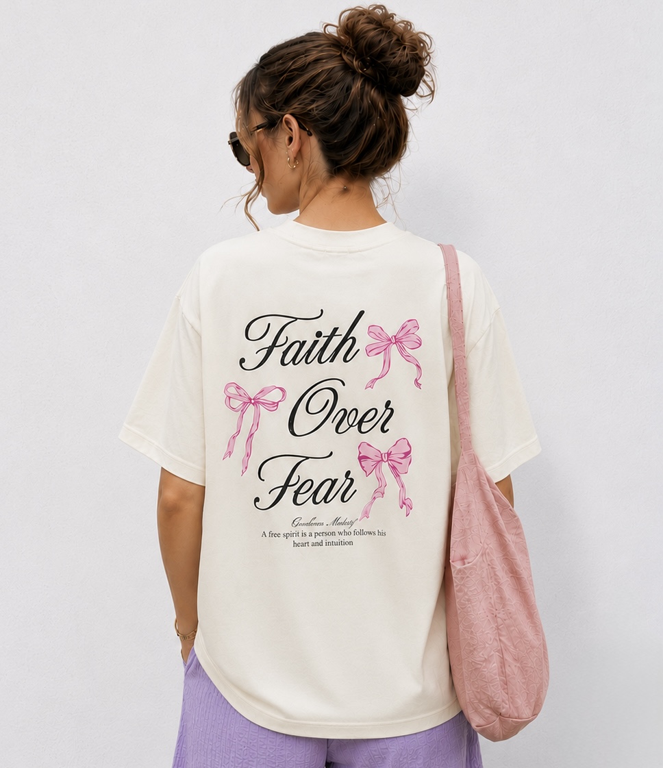 Bow & Faith Over Fear Oversized T-Shirt for Women - Image 5