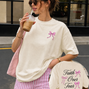 Bow & Faith Over Fear Oversized T-Shirt for Women