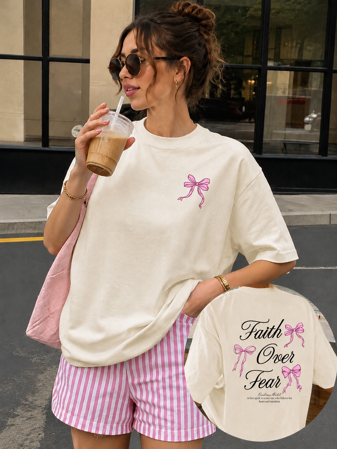 Bow & Faith Over Fear Oversized T-Shirt for Women